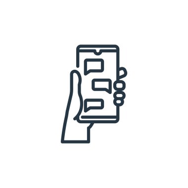 çevrimiçi sohbet vektör simgesi. Çevrimiçi sohbet edilebilir felç. İnternet ve mobil uygulamalarda kullanmak için çevrimiçi sohbet lineer sembolü, logo, yazdırma ortamı. İnce çizgili çizim. Vektör izole çizimi.