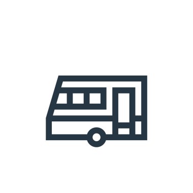 Kervan vektör simgesi. Karavan inme inmesi. Web ve mobil uygulamalarda, logoda ve yazılı medyada kullanılmak üzere karavan lineer sembolü. İnce çizgili çizim. Vektör izole çizimi.
