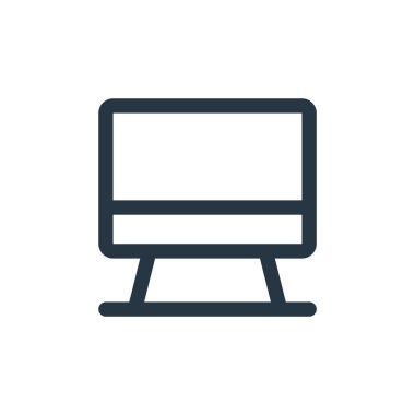 Bilgisayar vektör simgesi. Bilgisayarda düzenlenebilir felç. İnternet ve mobil uygulamalarda, logoda, yazıcı ortamında kullanmak için bilgisayar doğrusal sembolü. İnce çizgili çizim. Vektör izole çizimi.