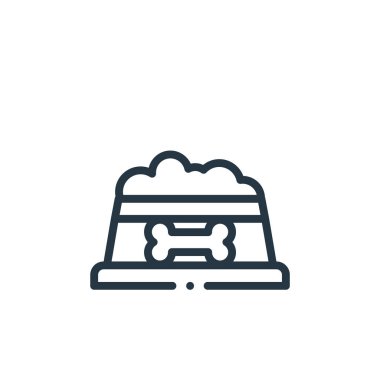 Köpek maması ikonu. Kurgulanabilir köpek maması vuruşu. Web ve mobil uygulamalarda, logoda ve yazılı medyada kullanmak için köpek maması doğrusal sembolü. İnce çizgili çizim. Vektör izole çizimi.