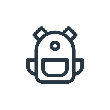 Okul çantası vektör simgesi. Okul çantası değiştirilebilir felç. İnternet ve mobil uygulamalarda kullanım için okul çantası lineer sembolü, logo, yazdırma medyası. İnce çizgili çizim. Vektör izole çizimi.