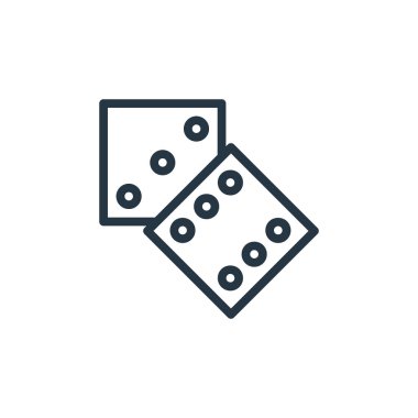 zar vektör simgesi. Yenebilir zar darbesi. İnternet ve mobil uygulamalarda kullanmak için doğrusal zar sembolü, logo, yazdırma medyası. İnce çizgili çizim. Vektör izole çizimi.