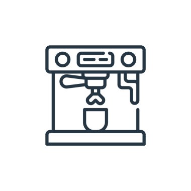 Kahve makinesi vektör simgesi. kahve makinesi inme inmesi. Web ve mobil uygulamalarda, logoda ve yazılı medyada kullanmak için kahve makinesi doğrusal sembolü. İnce çizgili çizim. Vektör izole çizimi.