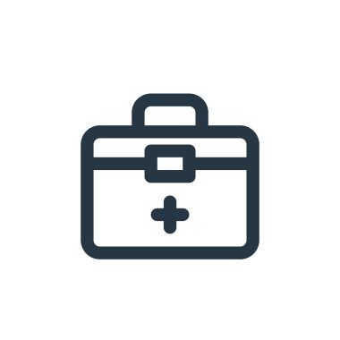 Tıbbi kutu vektör ikonu. Tıbbi kutu düzenlenebilir felç. İnternet ve mobil uygulamalarda, logoda ve yazılı medyada kullanılmak üzere tıbbi kutu doğrusal sembolü. İnce çizgili çizim. Vektör izole çizimi.