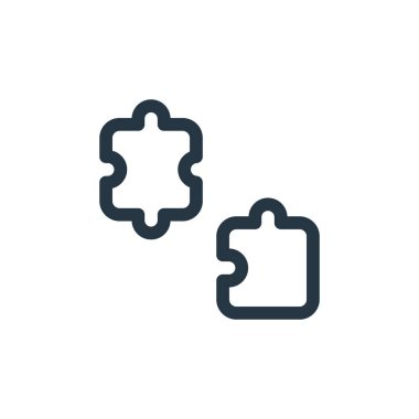 Yapboz parçası vektör simgesi. Yapboz parçası düzeltilebilir vuruş. Web ve mobil uygulamalarda, logoda ve yazılı medyada kullanılacak bulmaca parçası doğrusal sembolü. İnce çizgili çizim. Vektör izole çizimi.