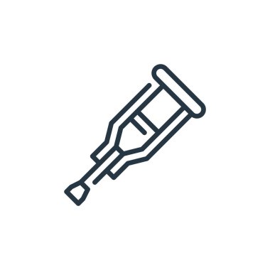 Koltuk değneği vektör simgesi. Koltuk değneği ile oynanabilir felç. Web ve mobil uygulamalarda, logoda ve yazılı medyada kullanılacak koltuk değneği doğrusal sembolü. İnce çizgili çizim. Vektör izole çizimi.