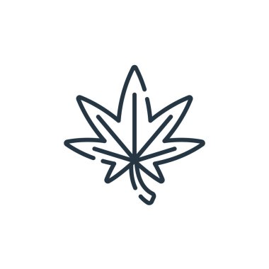 Marihuana vektör simgesi. Marihuana yenilebilir felç. İnternet ve mobil uygulamalarda kullanmak için marihuana doğrusal sembolü, logo, yazdırma medyası. İnce çizgili çizim. Vektör izole çizimi.
