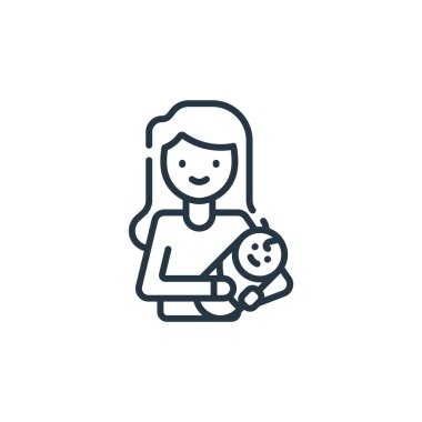 Ana vektör simgesi. Anne inme inmesi. İnternet ve mobil uygulamalarda kullanım için ana doğrusal sembol, logo, yazdırma medyası. İnce çizgili çizim. Vektör izole çizimi.