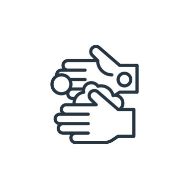 El yıkama vektör simgesi. Elle yıkanabilir felç. Web ve mobil uygulamalarda kullanmak için el yıkama lineer sembolü, logo, yazdırma medyası. İnce çizgili çizim. Vektör izole çizimi.