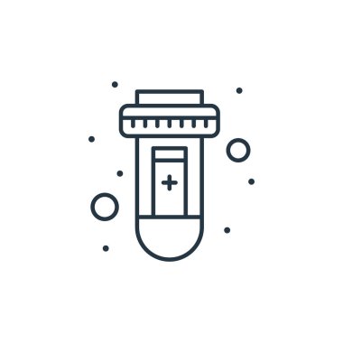 Kan tüpü vektör simgesi. Kan tübü yenilebilir felç. Web ve mobil uygulamalarda kullanmak için kan tüpü lineer sembolü, logo, yazdırma medyası. İnce çizgili çizim. Vektör izole çizimi.