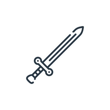 Kılıç vektör simgesi. Kılıç darbesi. kılıç doğrusal sembolü web ve mobil uygulamalarda, logoda, yazdırma ortamında kullanılır. İnce çizgili çizim. Vektör izole çizimi.