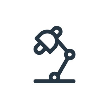 Masa lambası vektör simgesi. Masa lambası inmesi. Web ve mobil uygulamalarda kullanmak için masa lambası lineer sembolü, logo, yazdırma ortamı. İnce çizgili çizim. Vektör izole çizimi.