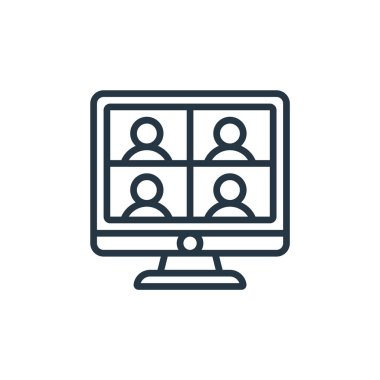 Video çağrı vektör simgesi. Görüntü düzenlenebilir felç. Web ve mobil uygulamalar, logo ve yazdırma ortamlarında kullanılacak doğrusal video çağrısı sembolü. İnce çizgili çizim. Vektör izole çizimi.