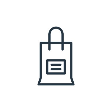 Alışveriş poşeti vektör simgesi. Alışveriş çantası inme inmesi. Ağ ve mobil uygulamalarda, logoda ve yazılı medyada kullanım için alışveriş poşeti doğrusal sembolü. İnce çizgili çizim. Vektör izole çizimi.