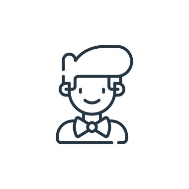 Damat vektör simgesi. Düzenlenebilir damat vuruşu. Web ve mobil uygulamalarda kullanmak için damat doğrusal sembolü, logo, yazdırma medyası. İnce çizgili çizim. Vektör izole çizimi.