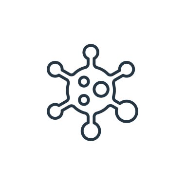 Virüs vektör simgesi. Virüs yayılabilir felç. İnternet ve mobil uygulamalarda, logoda ve yazılı medyada kullanılmak üzere virüs doğrusal sembolü. İnce çizgili çizim. Vektör izole çizimi.