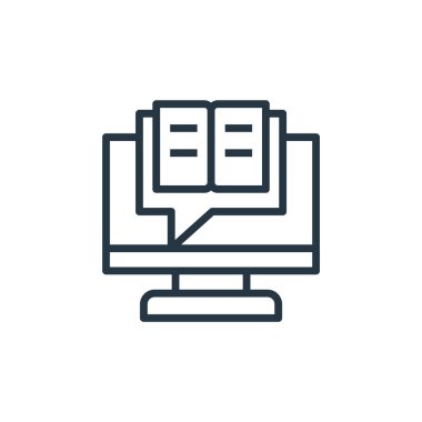 Online eğitim vektör simgesi. Çevrimiçi eğitim kanaması. İnternet ve mobil uygulamalarda kullanım için çevrimiçi eğitim lineer sembolü, logo, yazdırma medyası. İnce çizgili çizim. Vektör izole çizimi.