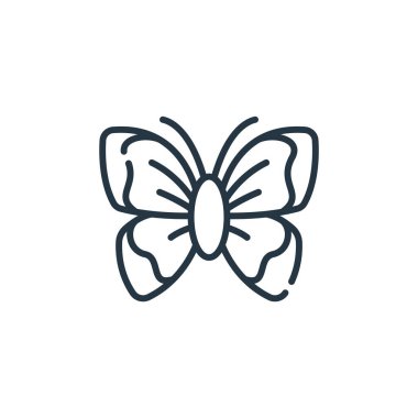 Kelebek vektör simgesi. Kelebek inmesi. Web ve mobil uygulamalarda kullanmak için kelebek doğrusal sembolü, logo, yazdırma medyası. İnce çizgili çizim. Vektör izole çizimi.