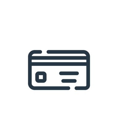 Kredi kartı vektör simgesi. Kredi kartıyla düzenlenebilir felç. İnternet ve mobil uygulamalarda kullanım için kredi kartı lineer sembolü, logo, yazdırma medyası. İnce çizgili çizim. Vektör izole çizimi.