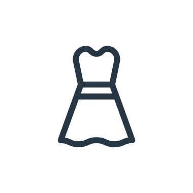 Giysi vektör simgesi. Kurgulanabilir elbise darbesi. İnternet ve mobil uygulamalarda, logoda ve yazılı medyada kullanmak için doğrusal giyim sembolü. İnce çizgili çizim. Vektör izole çizimi.