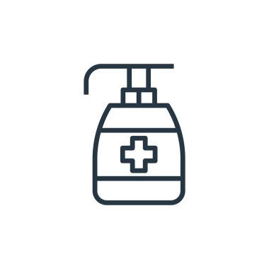 Antibakteriyel vektör ikonu. Anti bakteriyel inme. İnternet ve mobil uygulamalarda, logoda ve yazılı medyada kullanılacak anti bakteriyel doğrusal sembol. İnce çizgili çizim. Vektör izole çizimi.