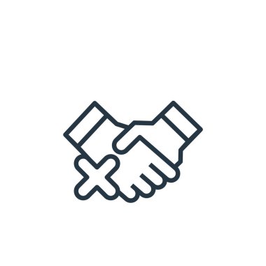 El sıkışma vektör simgesi yok. Düzeltilebilir el sıkışma hareketi yok. Web ve mobil uygulamalarda kullanmak için el sıkışma lineer sembolü yok, logo, yazdırma ortamı. İnce çizgili çizim. Vektör izole çizimi.