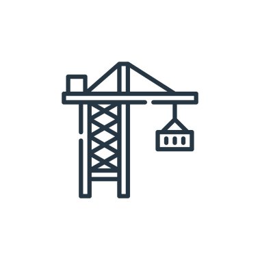 Vinç vektör simgesi. Kurgulanabilir vinç darbesi. Web ve mobil uygulamalarda kullanmak için vinç doğrusal sembolü, logo, yazdırma medyası. İnce çizgili çizim. Vektör izole çizimi.