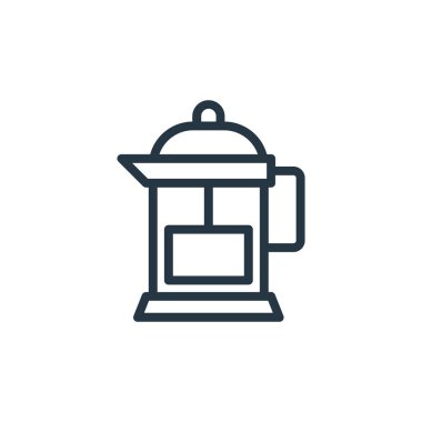 Kahve makinesi vektör simgesi. Kahve makinesi inme inmesi. Web ve mobil uygulamalarda, logoda ve yazılı medyada kullanılmak üzere kahve makinesi doğrusal sembolü. İnce çizgili çizim. Vektör izole çizimi.