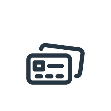 Banka kartı vektör simgesi. Banka kartı düzenlenebilir vuruşu. İnternet ve mobil uygulamalar, logo ve yazdırma ortamlarında kullanmak için bankamatik kartı doğrusal sembolü. İnce çizgili çizim. Vektör izole çizimi.