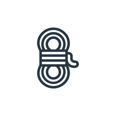 halat vektör simgesi. İp kurgulanabilir felç. ağ ve mobil uygulamalarda, logoda, yazıcı ortamında kullanmak için halat doğrusal sembolü. İnce çizgili çizim. Vektör izole çizimi.