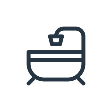 Banyo vektörü simgesi. Yıkanabilir felç. İnternet ve mobil uygulamalarda, logoda, yazılı medyada kullanılacak doğrusal banyo sembolü. İnce çizgili çizim. Vektör izole çizimi.