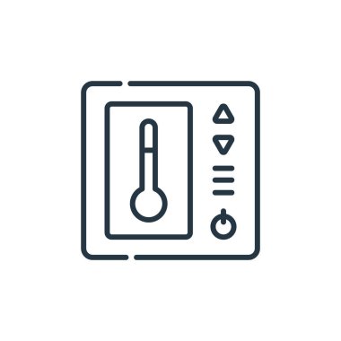 termostat vektör simgesi. Termostat düzenlenebilir felç. Web ve mobil uygulamalarda kullanım için termostat doğrusal sembolü, logo, yazdırma ortamı. İnce çizgili çizim. Vektör izole çizimi.