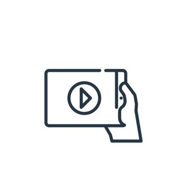 Bir film vektör ikonunu izlemek. Düzenlenebilir bir felç izlemek. İnternet ve mobil uygulamalarda, logoda ve yazılı medyada kullanılmak üzere bir film lineer sembolü izlemek. İnce çizgili çizim. Vektör izole çizimi.