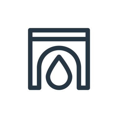 Şömine vektör simgesi. Şömine açılabilir inme. İnternet ve mobil uygulamalarda, logoda ve yazılı medyada kullanmak için şömine doğrusal sembolü. İnce çizgili çizim. Vektör izole çizimi.