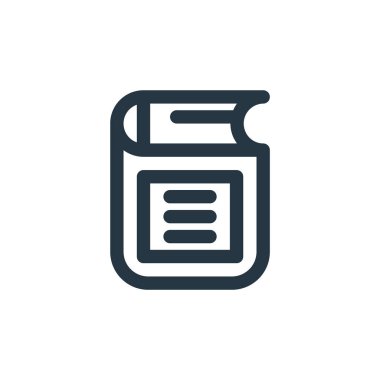 Defter vektör simgesi. Kitap düzenlenebilir felç. Web ve mobil uygulamalarda, logoda ve yazılı medyada kullanılacak doğrusal defter sembolü. İnce çizgili çizim. Vektör izole çizimi.