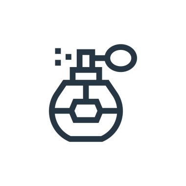 Parfüm vektör simgesi. Parfüm değiştirilebilir felç. Web ve mobil uygulamalarda, logoda ve yazılı medyada kullanım için parfüm doğrusal sembolü. İnce çizgili çizim. Vektör izole çizimi.