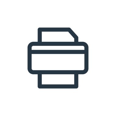 Yazıcı vektör simgesi. Yazıcı değiştirilebilir vuruşu. Web ve mobil uygulamalarda kullanmak için yazıcı lineer sembolü, logo, yazdırma medyası. İnce çizgili çizim. Vektör izole çizimi.