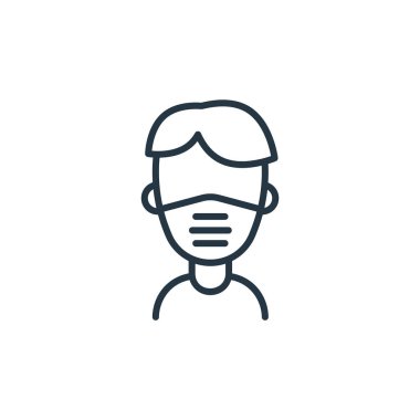 yüz maskesi vektör simgesi. Yüz maskesi değiştirilebilir felç. Web ve mobil uygulamalarda kullanmak için yüz maskesi çizgisel sembolü, logo, yazdırma medyası. İnce çizgili çizim. Vektör izole çizimi.