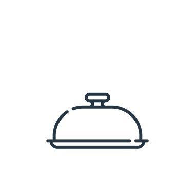 Yemek tepsisi vektör simgesi. Yemek tepsisi yenilebilir felç. Gıda tepsisi lineer sembolü web ve mobil uygulamalar, logo, yazdırma medyası için. İnce çizgili çizim. Vektör izole çizimi.