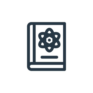 Bilim kitabı vektör ikonu. Fen kitabı okşanması. İnternet ve mobil uygulamalarda, logoda ve yazılı medyada kullanım için bilim kitabı doğrusal sembolü. İnce çizgili çizim. Vektör izole çizimi.