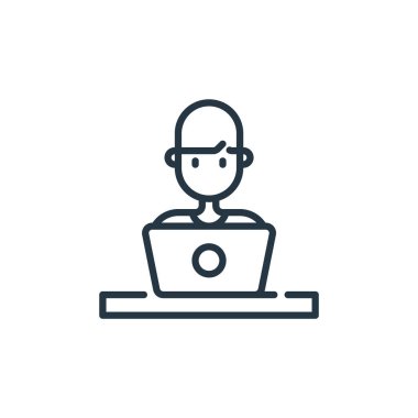 Çalışan adam vektör simgesi. Çalışan, düzenlenebilir kalp krizi. Web ve mobil uygulamalarda, logoda ve yazılı medyada kullanım için çalışan insan doğrusal sembolü. İnce çizgili çizim. Vektör izole çizimi.