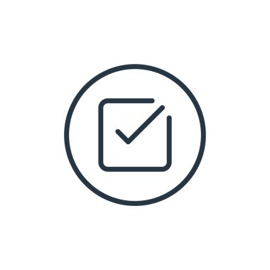 vektör simgesini kontrol et. Düzenlenebilir felci kontrol et. Web ve mobil uygulamalarda, logoda, yazıcı ortamında kullanım için doğrusal sembolü kontrol et. İnce çizgili çizim. Vektör izole çizimi.