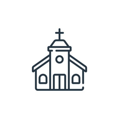 Kilise vektör ikonu. Kilise kurgulanabilir inme. İnternet ve mobil uygulamalarda kullanım için kilise lineer sembolü, logo, yazdırma medyası. İnce çizgili çizim. Vektör izole çizimi.