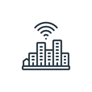 akıllı şehir vektör simgesi. Akıllıca bir şehir felci. Web ve mobil uygulamalarda kullanmak için akıllı şehir lineer sembolü, logo, yazdırma medyası. İnce çizgili çizim. Vektör izole çizimi.