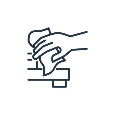 Temizleme malzemesi vektör simgesi. Temizlik malzemeleri yenilebilir felç. Web ve mobil uygulamalarda, logoda, yazdırma ortamında kullanılacak temizleme materyalleri doğrusal sembolü. İnce çizgili çizim. Vektör izole çizimi.