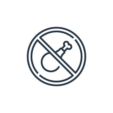 Yeme vektörü simgesi yok. Yenebilir felç yok. İnternet ve mobil uygulamalarda, logoda ve yazılı medyada kullanmak için doğrusal yeme sembolü yok. İnce çizgili çizim. Vektör izole çizimi.