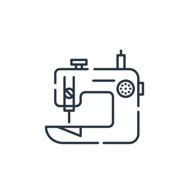 Dikiş makinesi vektör simgesi. Dikiş makinesi, düzenlenebilir felç. Web ve mobil uygulamalarda kullanmak için makine doğrusal sembolü, logo, yazdırma medyası. İnce çizgili çizim. Vektör izole çizimi.