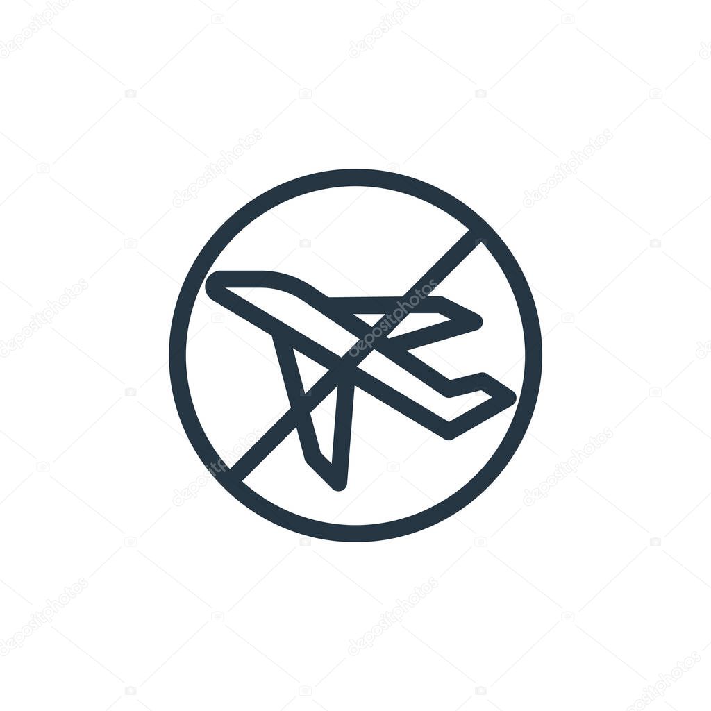 no flight vector icon. no flight editable stroke. no flight linear symbol for use on web and mobile apps, logo, print media. Thin line illustration. Vector isolated outline drawing.