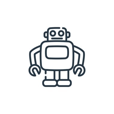 Robot vektör simgesi. Robot inme inmesi. Web ve mobil uygulamalarda kullanmak için robot doğrusal sembolü, logo, yazdırma medyası. İnce çizgili çizim. Vektör izole çizimi.