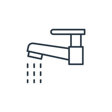 Su musluğu vektör simgesi. Su musluğu inme inmesi. İnternet ve mobil uygulamalarda, logoda ve yazılı medyada kullanılmak üzere su musluğu doğrusal sembolü. İnce çizgili çizim. Vektör izole çizimi.